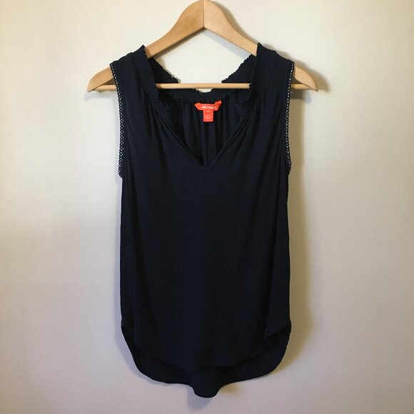 Dark Navy Blue Rhinestone Trim Crepe Rayon Tank Top - Picture 1 of 15